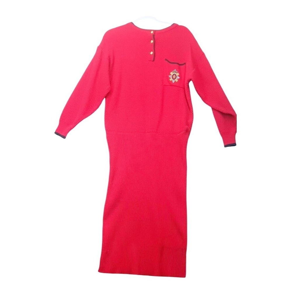 Darian Red Heavy Knit VTG Dress Women's Medium with Gold Buttons Taiwan